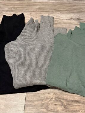 A set of three Turtleneck Sweaters - Black, Gray, Sage Green
